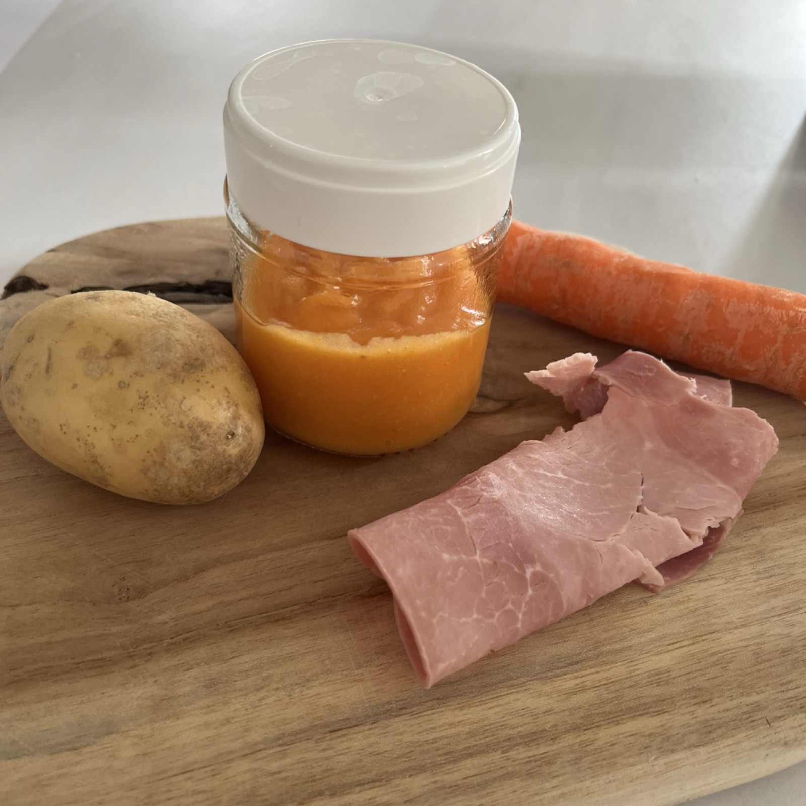Purée carotte pomme de terre jambon