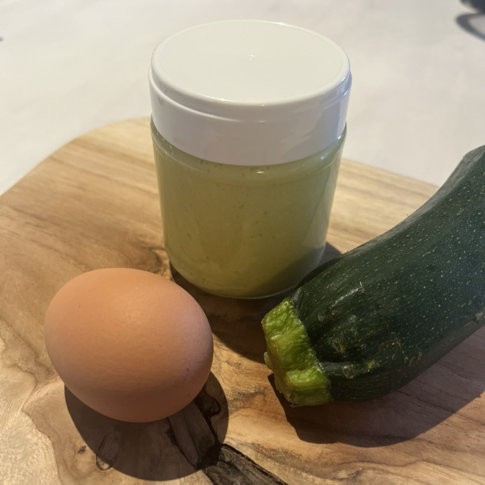 Purée courgette œuf pâtes